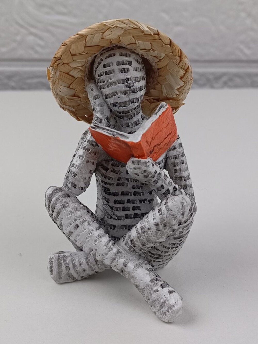 2pc Holiday Thinking Woman Reading Statue Set with Hat Resin Decor